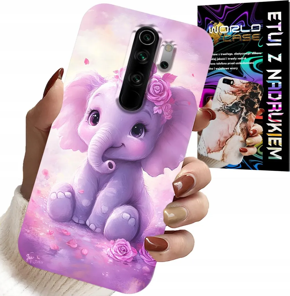 Pacco Protezione Redmi 9: Custodia TPU Elefante Rosa e Vetro 9H