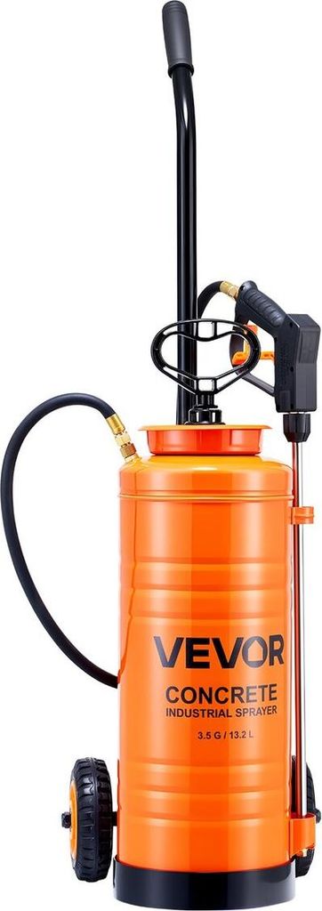 Industrial Concrete Sprayer with Wheeled Cart, 14L Stainless Steel Sprayer, Heavy Duty Tri-Poxy Pump Sprayers, 52cm Wand, 1.2m & 3m Hoses, 2 Brass ...