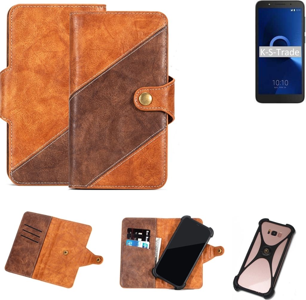 K-S-Trade Handy-Hülle Schutz-Hülle Bookstyle Case Wallet-Case kompatibel mit Alcatel 1C Single SIM Handy Cover Bumper Kantenschutz Smartphone
