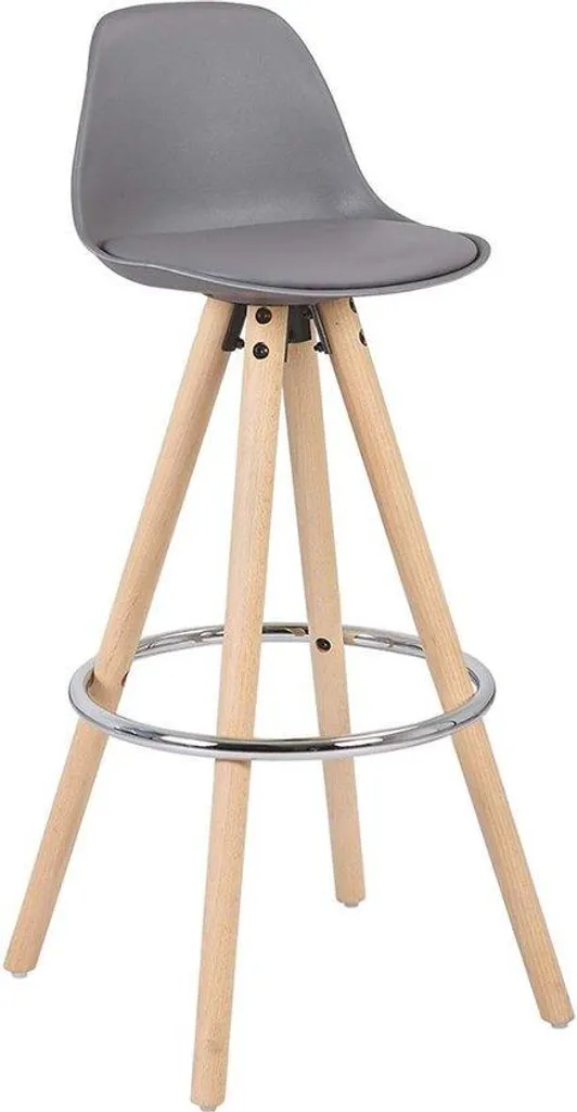 Tabouret de bar gris 75 cm en simili cuir et structure marron - Lot de 1