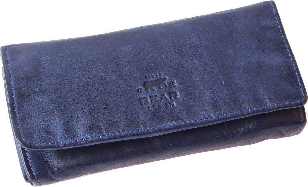 Bear Design Portemonnaie Damen Geldbörse Leder 12 Kartenfächer Geldbeutel 17x9cm blau CL9918-blue
