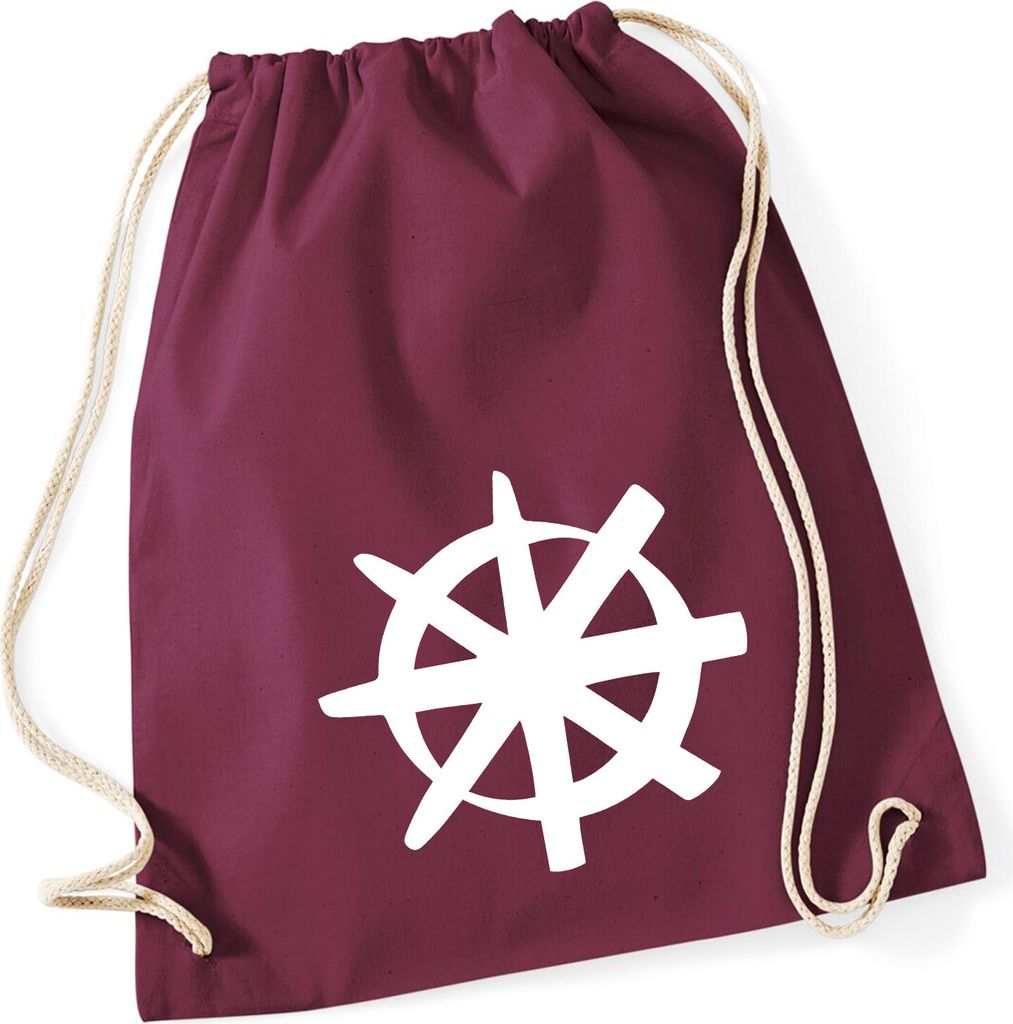 Huuraa Turnbeutel Dharma Rad Yoga 12 Liter Burgundy Baumwolle Rucksack Geschenkidee