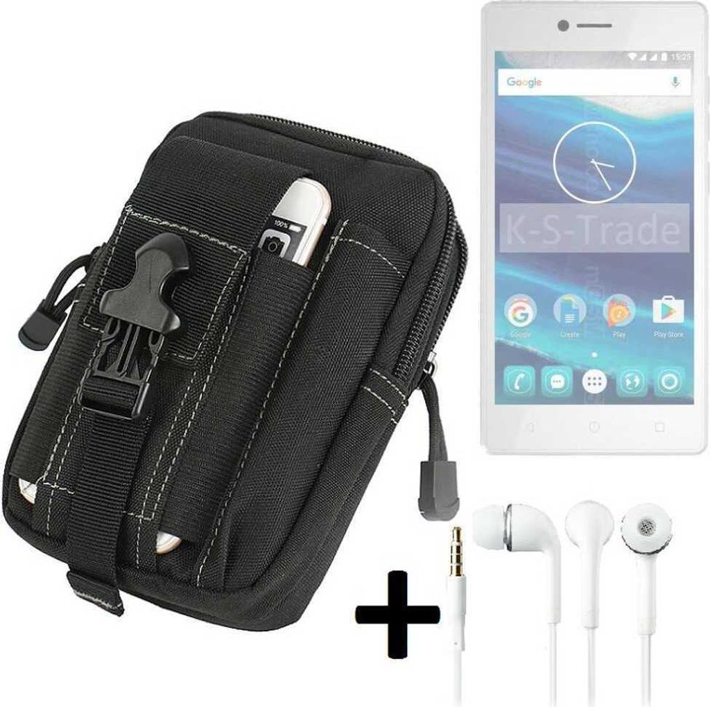 K-S-Trade Gürteltache + Kopfhörer kompatibel mit Qilive Q7 5 Gürtel Tasche Holster Schutz Hülle Handy Hülle schwarz inkl. Extrafächer