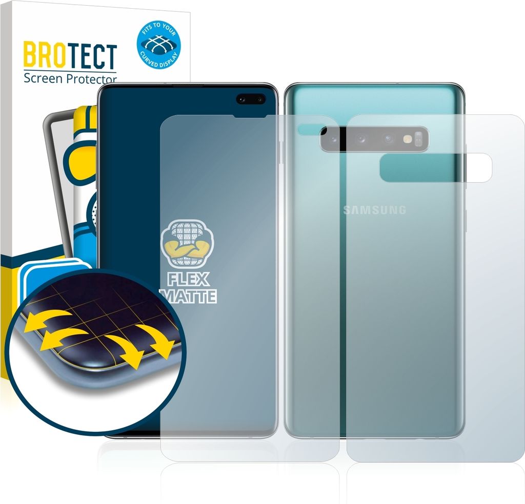 2x BROTECT Fullscreen Schutzfolie für Samsung Galaxy S10 Plus (Display+Rückseite) Displayschutz Folie Fullcover Matt Entspiegelungsfolie