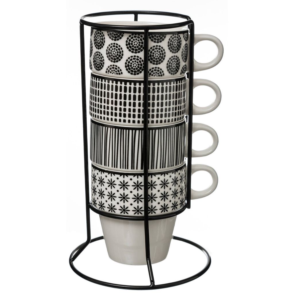 Zestaw 4 filiżanek porcelanowych na stojaku, kubki do kawy, Zdjęcie produktu 