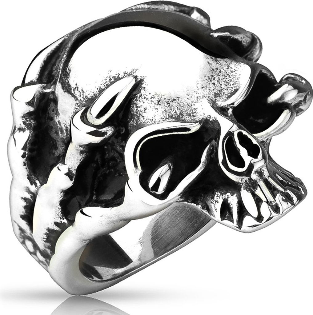 Totenkopf Ring Herren Biker Skull Skelett Klauen Gothic Punk Massiv Rocker Knochen Hand Finger Edelstahl 62 - Ø 19,76 mm
