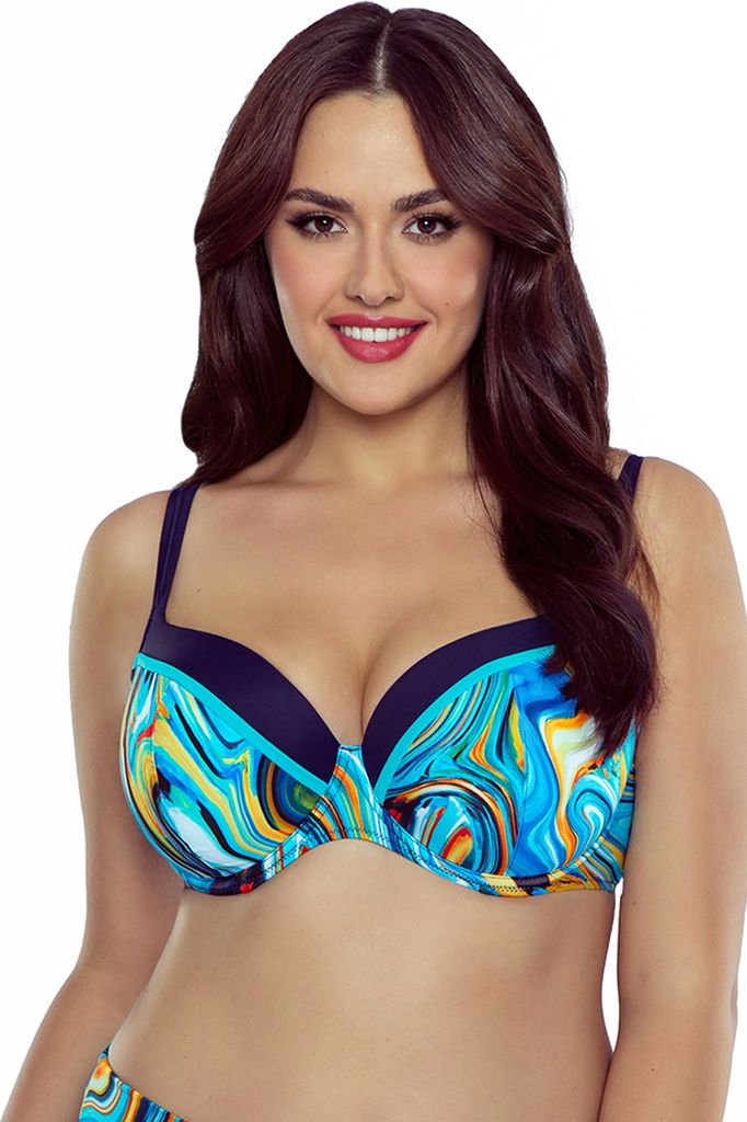 Vivisence Damen Bikini Oberteil Bademode Gemustert Bügel Strand Schalen Regulierbar 3229, Blau,70G