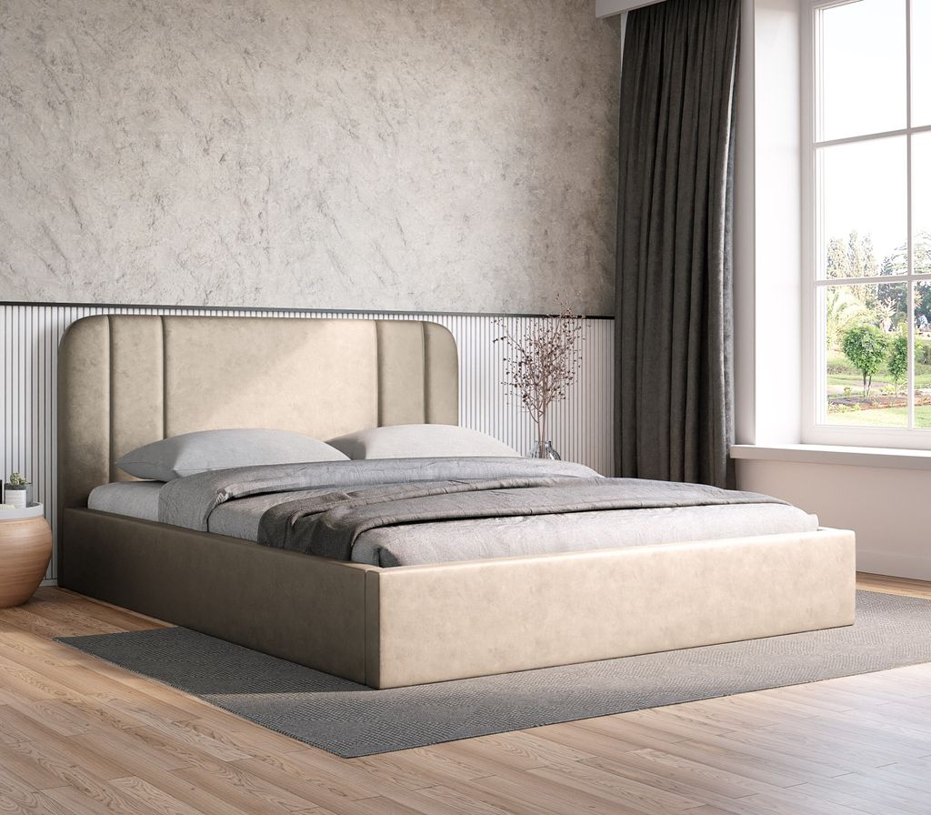 Gepolstertes Bett 200x200 Tokio mit Bettzeugbehälter PERSONALIZATION Stoff Ihrer Wahl