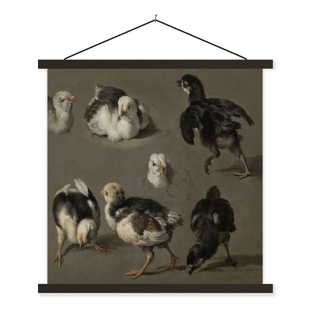MuchoWow Textilposter Sieben Küken - Gemälde von Melchior d'Hondecoeter 40x30 cm mit schwarzem Rahmen - Dekorationen