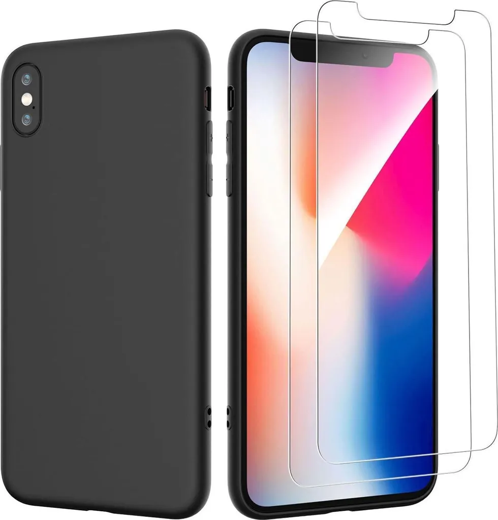 Coque iPhone X XS Anti-choc Noire + 2 Verres Trempés Blindés 9H