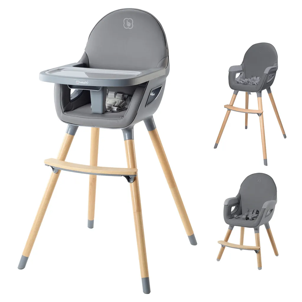 Petit Tabouret en Bois pour Enfant - Assise Grise Style Skandi BabyGo