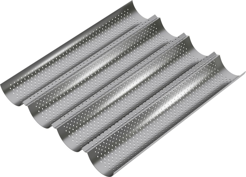 WELLGRO Baguette-Blech - für bis zu 4 Baguettes - Baguetteblech mit Antihaftbeschichtung - 38 x 32,5 x 3 cm - Baguetteform, Brotform