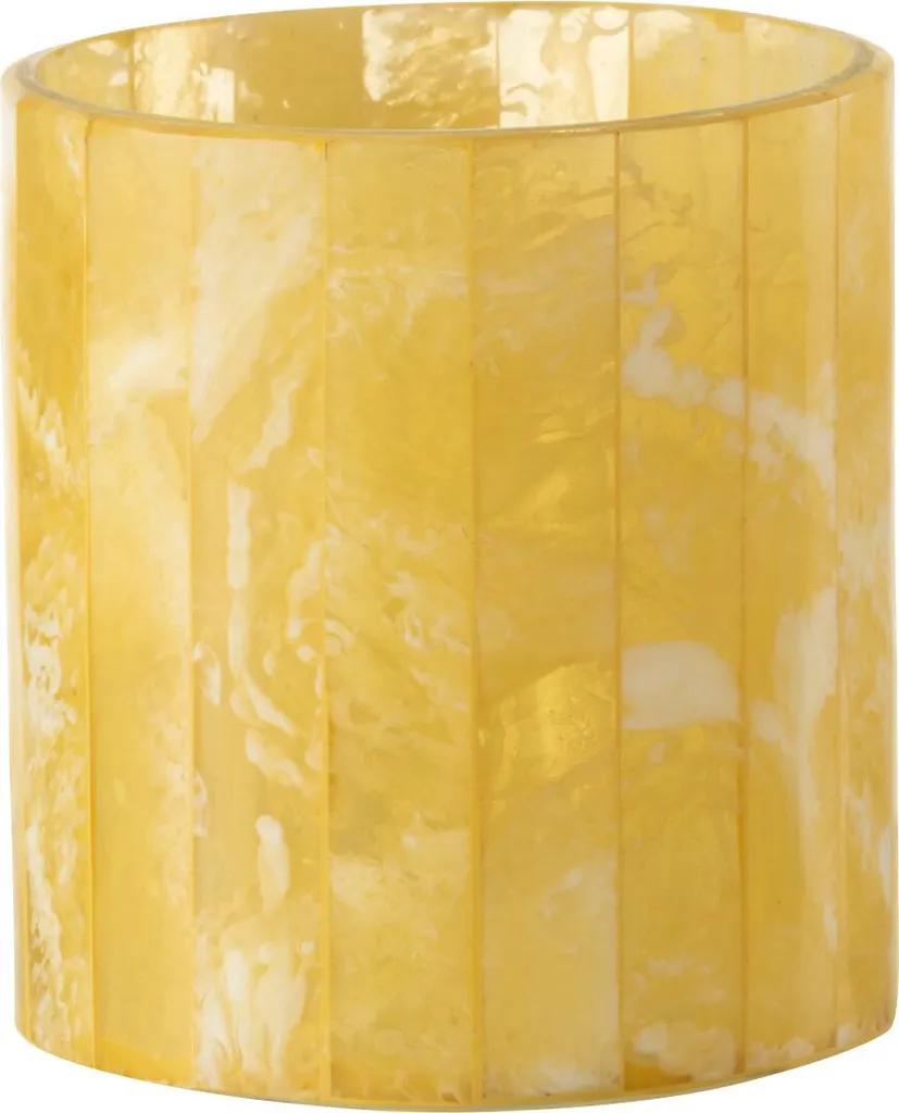 Porte-bougie jaune en verre et résine J-Line, design lignes - Médium