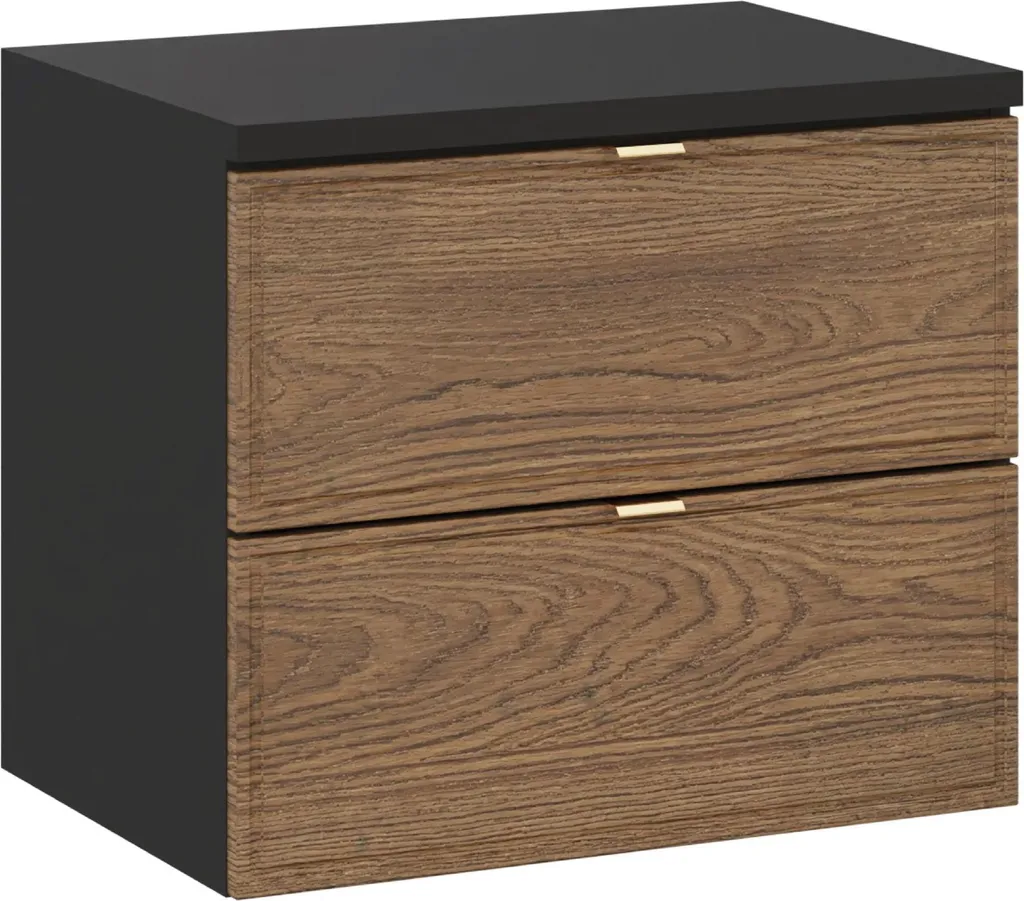 Rangement salle de bain : meuble sous lavabo Talia 60cm bois foncé et noir