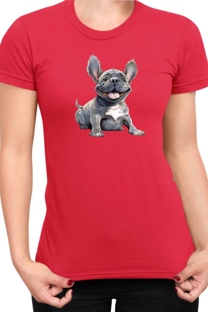 Damen T-Shirt Funny Dogs Breeds French Bulldog Breed Dog Breed, Lady XL / Rot
