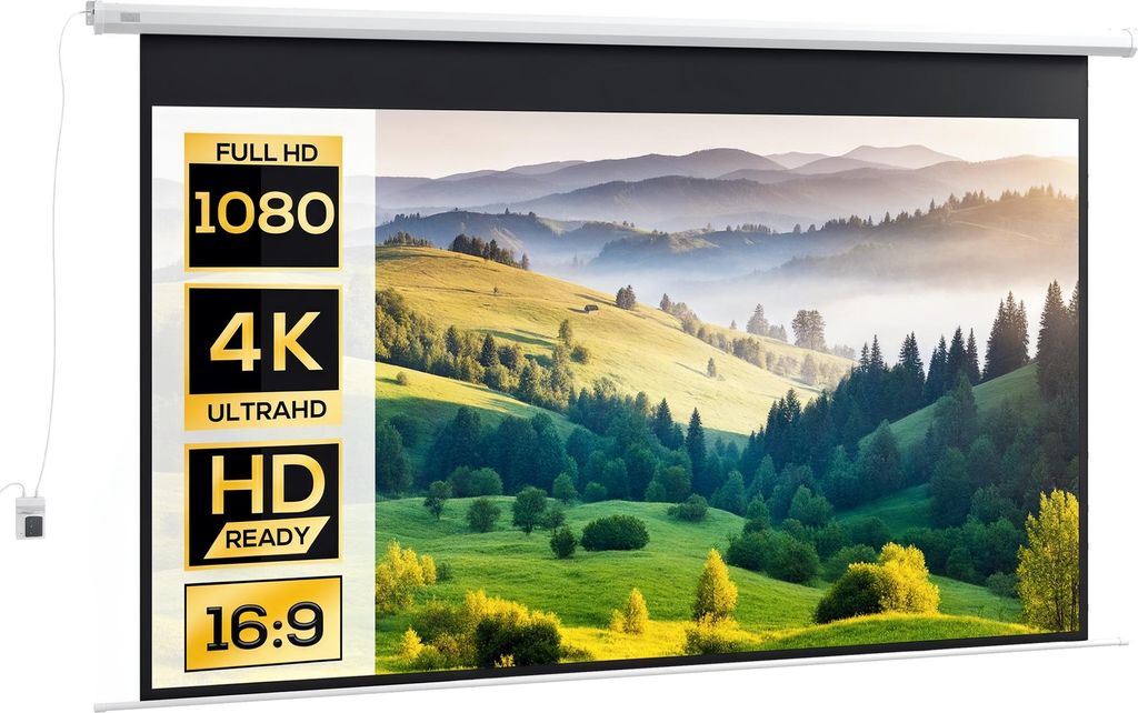 Beamer-Leinwand. 16:9 Format. Fernbedienung. 266 x 149 cm (120 Zoll). Wei?