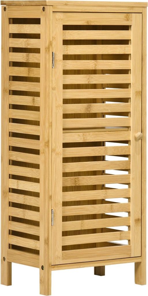 Badschrank Beistellschrank mit Lamellentür, 2 Fächern, Aufbewahrung, Natur, 30x19,9x70cm