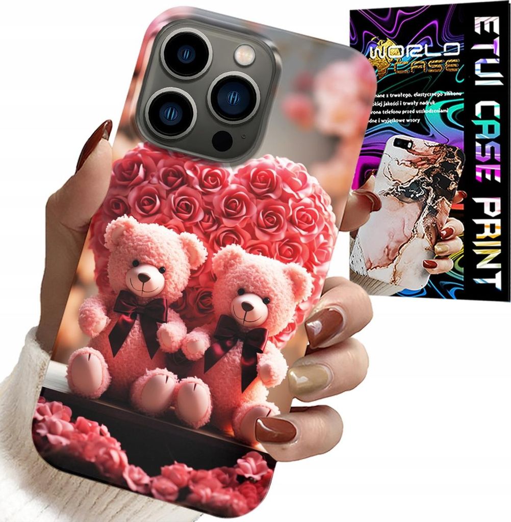Etui Für Iphone 15 Pro Max - Rose Teddybär Familie Herz + Glas