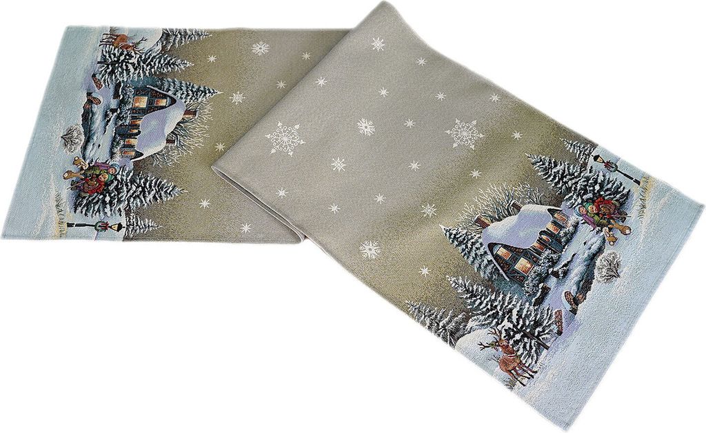 Tischdecke Druck Winterdorf  Advent Weihnachten Tischläufer Produktbild 
