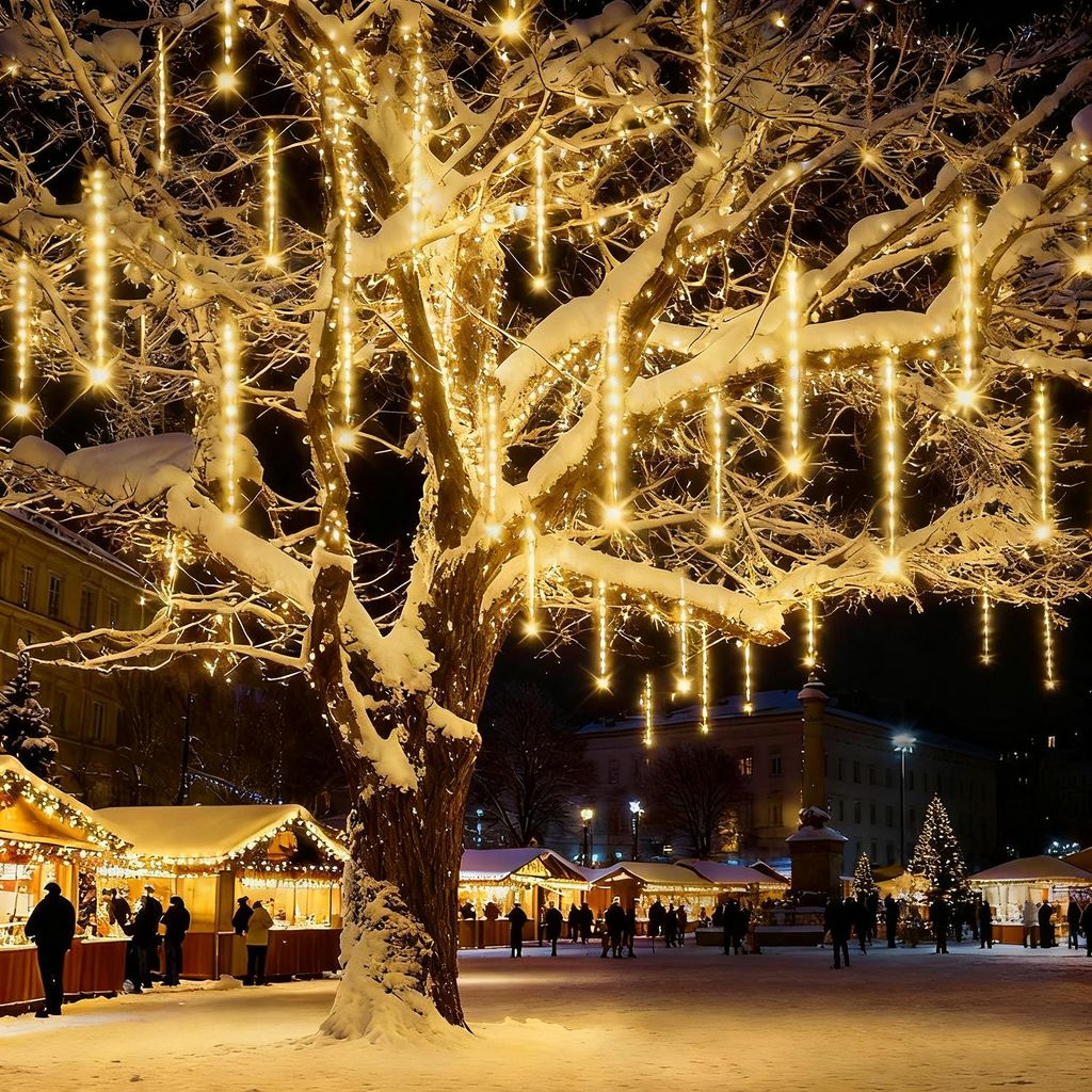 192 LED Meteorschauer Lichterkette Meteor Eiszapfen Lichter Weihnachten Garten Deko, Warmweiß