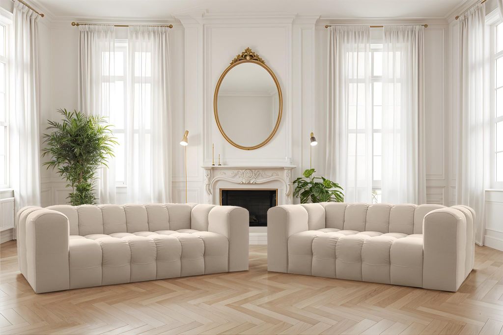 Sofaset Designersofa SOLVIE 3-4 in Stoff Tiffani Beige