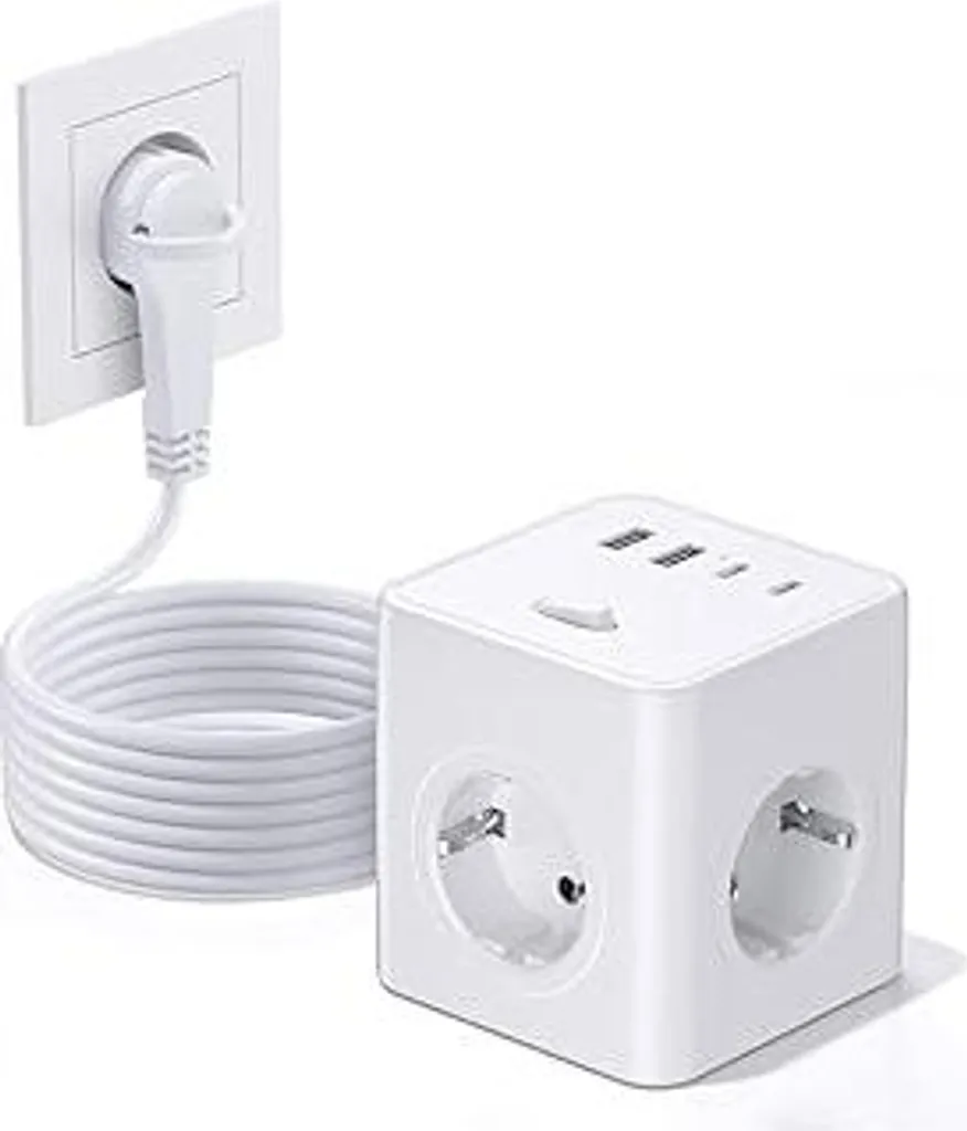 Multipresa Cubo con 4 USB e Spina Piatta Salvaspazio - Design Bianco