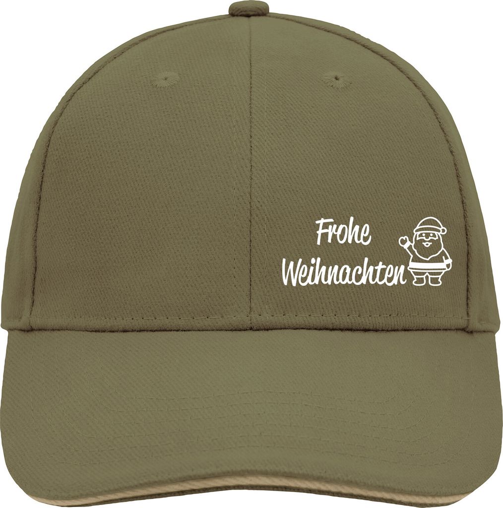 Huuraa Cappy Mütze Frohe Weihnachten Weihnachtsmann Olive/Beige Baumwolle 6-Panel Kappe Geschenkidee