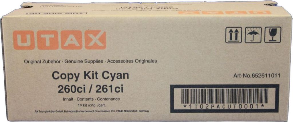 Original Utax 6526 11011 Toner cyan, 3.700 Seiten, 2,15 Cent pro Seite - ersetzt Utax 652611011 Tonerkartusche