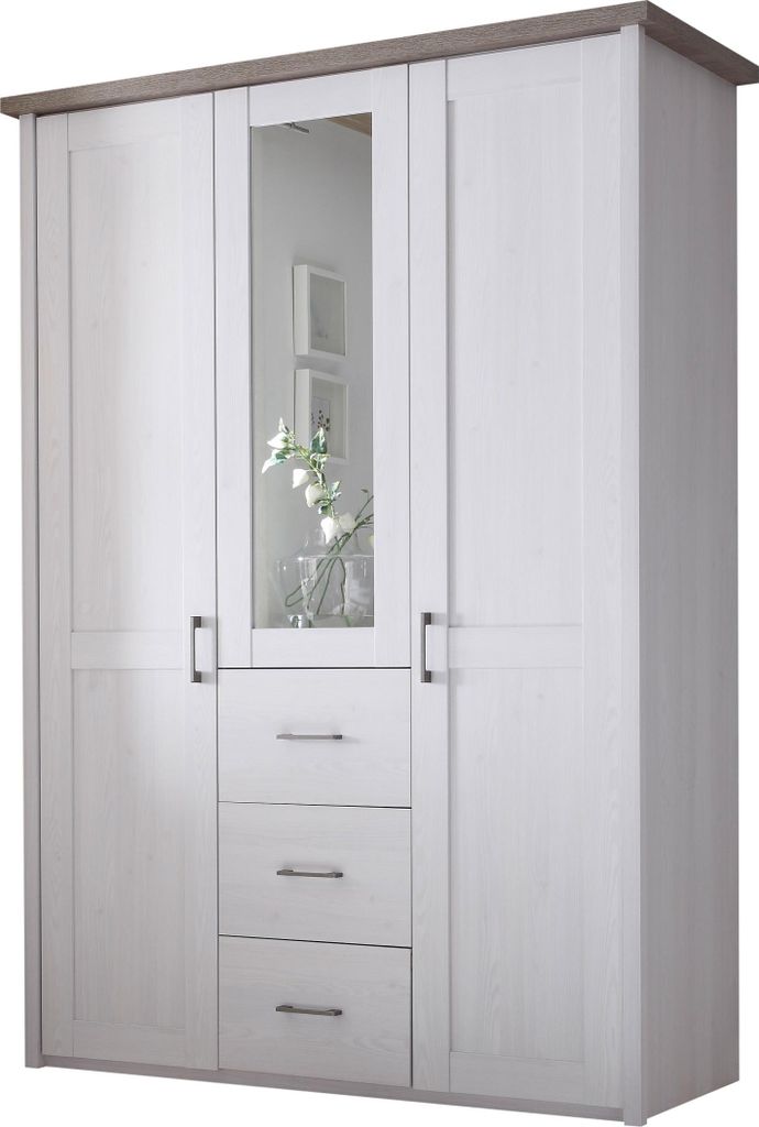 Schlafzimmer-Schrank Kleiderschrank aus Pinie weiß trüffel