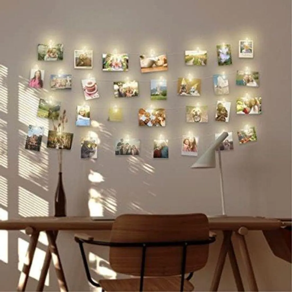 Guirlande LED 5m à pinces transparentes blanc chaud pour photos et notes
