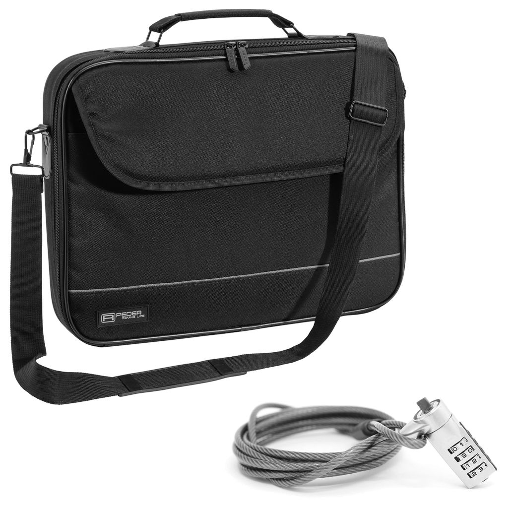PEDEA Laptoptasche "Fair" Notebook-Tasche bis 17,3 Zoll (43,9 cm) Umhängetasche mit Schultergurt inkl. Notebookschloss, Schwarz