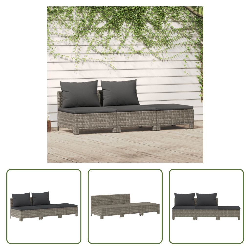 The Living Store 3-tlg. Garten-Lounge-Set mit Kissen Grau Produktbild 