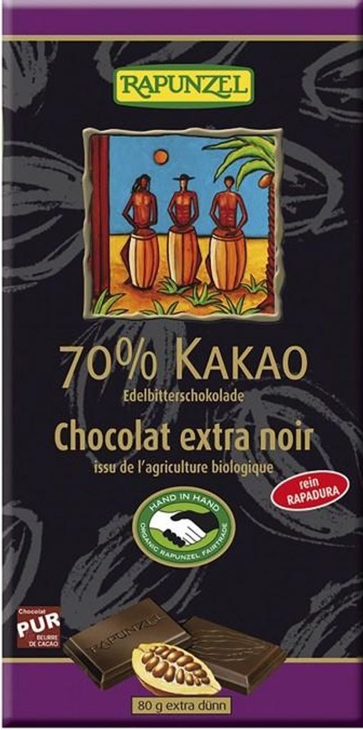 Rapunzel 1430025, Tmavá čokoláda, 80 g, 2317 kJ, 559 kcal, Obrázek produktu 