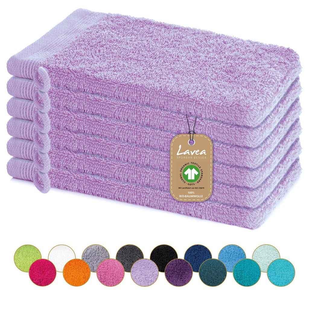 Lavea® 6er Set Waschhandschuh 16x22 cm, 100% Baumwolle, Produktbild 