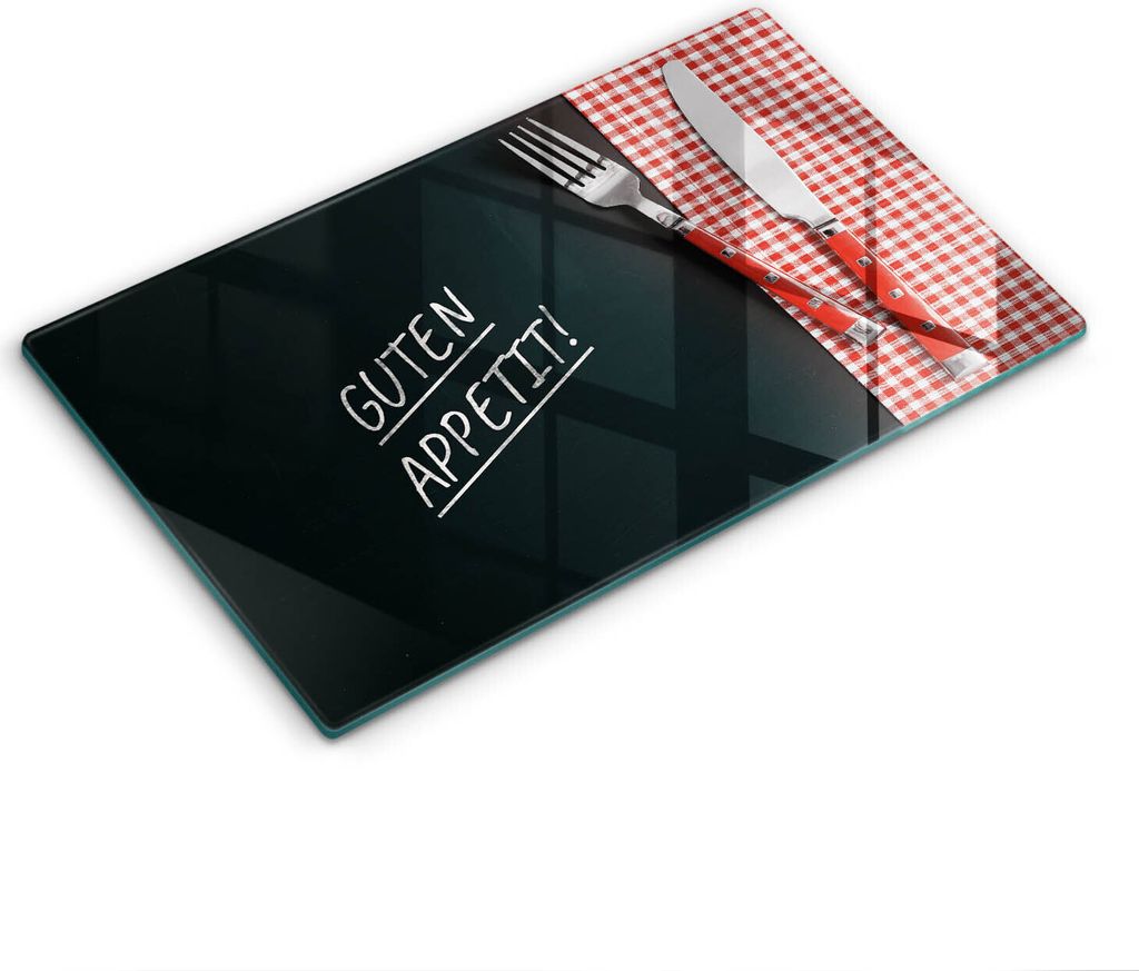 Glasschneideplatte - Herdabdeckplatte - 30x52 cm - Schneidebrett - Spritzschutz - GUTEN APPETIT!