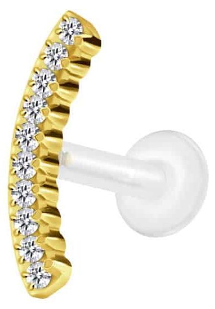 Ohrpiercing, Nasenpiercing PTFE Labret mit Innengewinde + Titan-Aufsatz KRISTALLBOGEN Gold Stablänge: 8mm | Stabstärke: 1,2mm