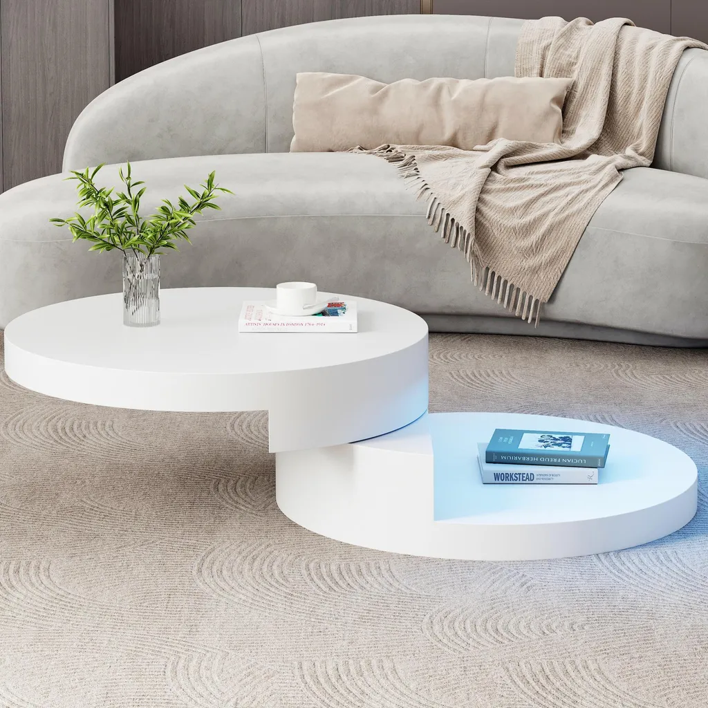 Table basse moderne pour salon avec rangement pivotant et port de charge