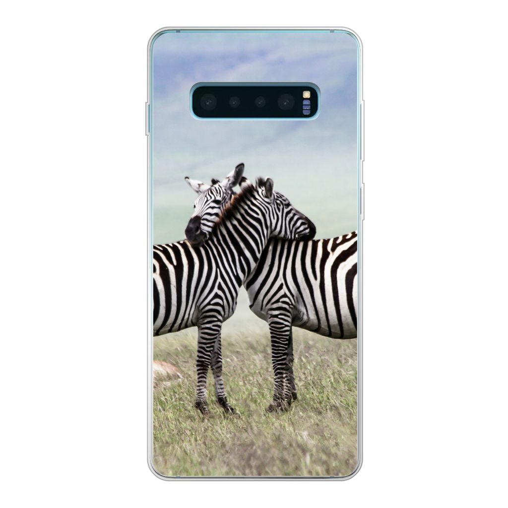 MuchoWow Handyhülle Schutzhülle Hülle für Samsung Galaxy S10 Lite Zebras - Gras - Schwarz - Weiß Silikon Softcase Handy Hülle - Schutz