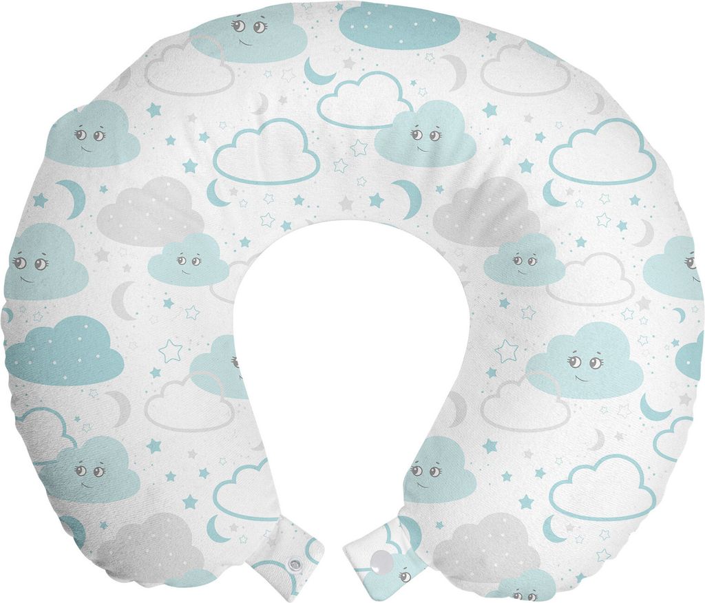 ABAKUHAUS Grau Reisekissen Nackenkissen, Nocturnal Childish Muster, Schaumstoff Reiseartikel für Flugzeug und Auto, 30x30 cm, Weiß Perle Babyblau
