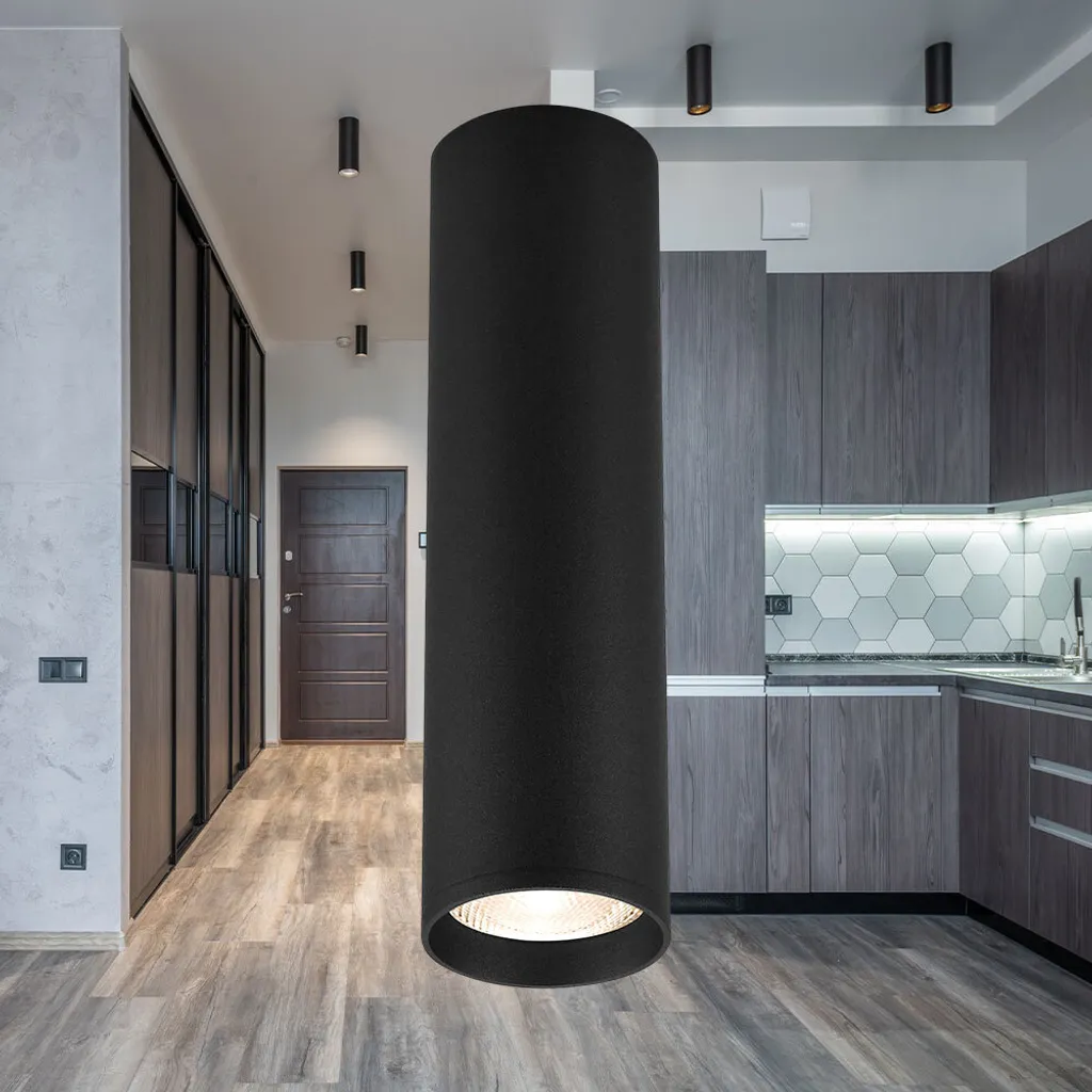 Spot Soffitto Nero GU10 Cilindro 20cm - Faretto LED Facile Montaggio