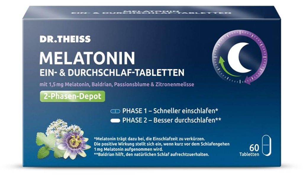 DR. THEISS Melatonin Ein-& Durchschlaf-Tabletten, 60 St. Produktbild 