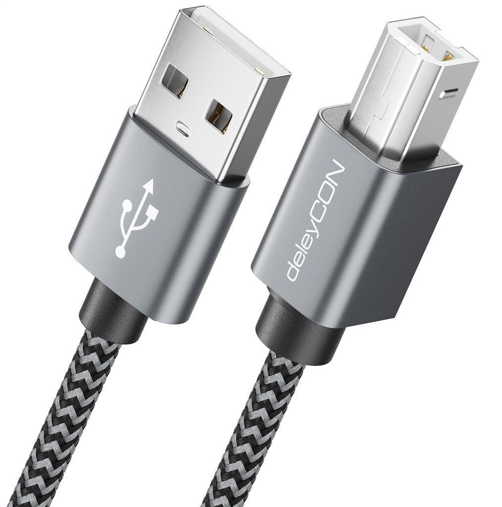 deleyCON 1,5m USB 2.0 Druckerkabel Scannerkabel USB A auf USB B Stecker für Laser Drucker Scanner Printer MIDI Kopierer Multifunktionsdrucker