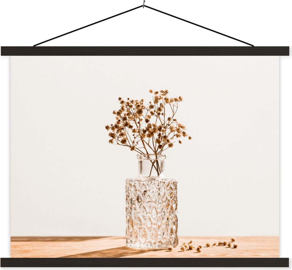MuchoWow Textilposter Stilleben - Getrocknete Blumen - Topf 150x113 cm mit schwarzem Rahmen - Wohnzimmer