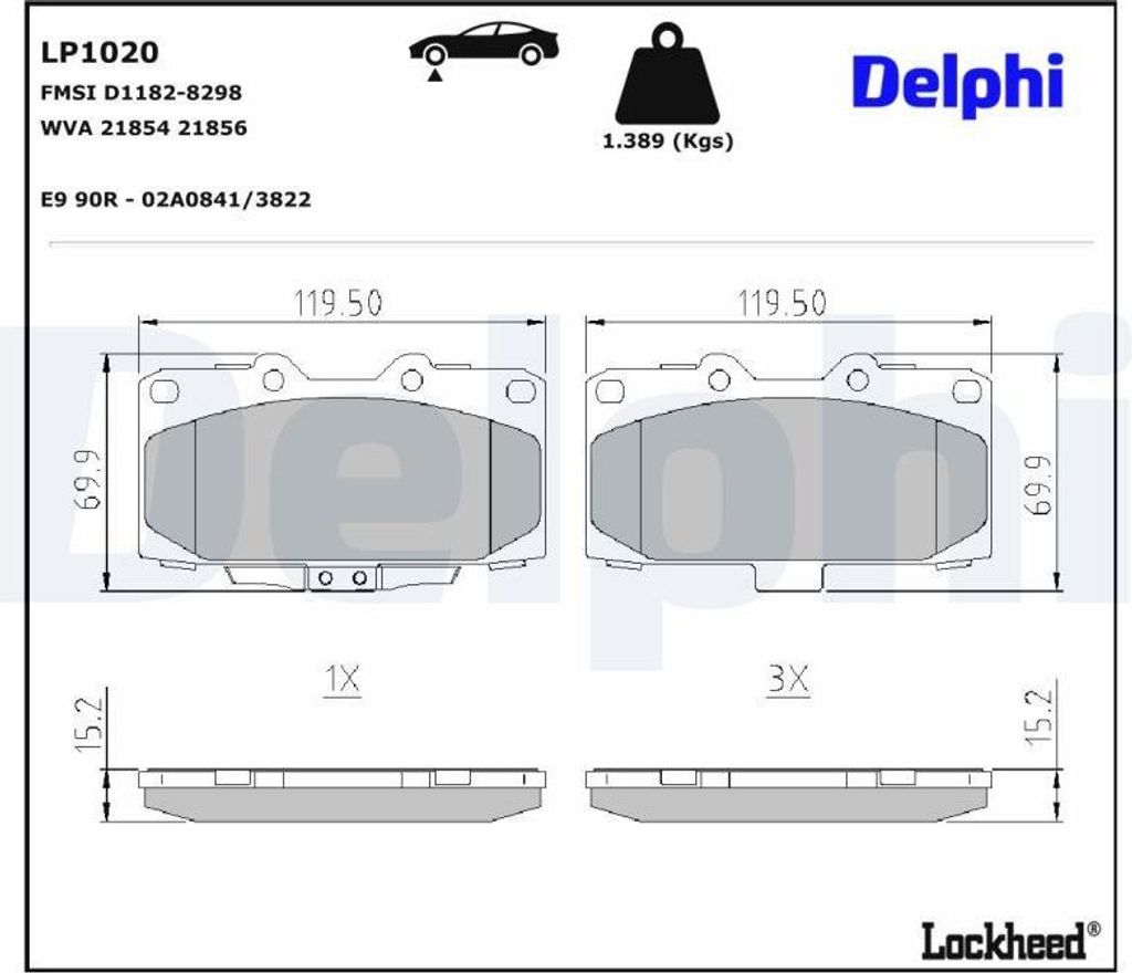 DELPHI Bremsbeläge Satz Vorne Bremsklötze für NISSAN 200 SX (S14) LP1020