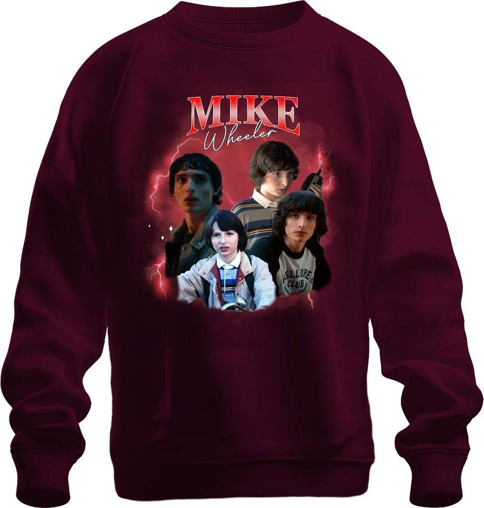 Mike Wheeler Stranger Fan Geschenk Hawkins 80er Retro 90er Bootleg Uni Sweatshirt Pullover, Burgundy, XL
