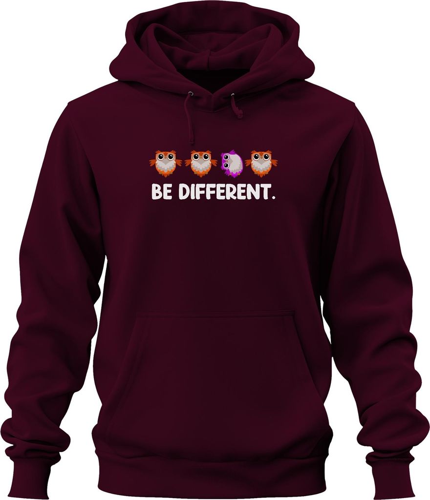 Be Different Eule Autismus niedlich Anderssein einzigartig mut Uni Hoodie Kapuzenpullover, Burgundy, 3XL