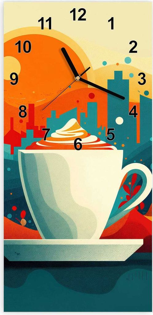 Wanduhr aus Glas mit Motiv Kaffee Am Abend- 30 x 60 cm - inkl. Aufhängesystem