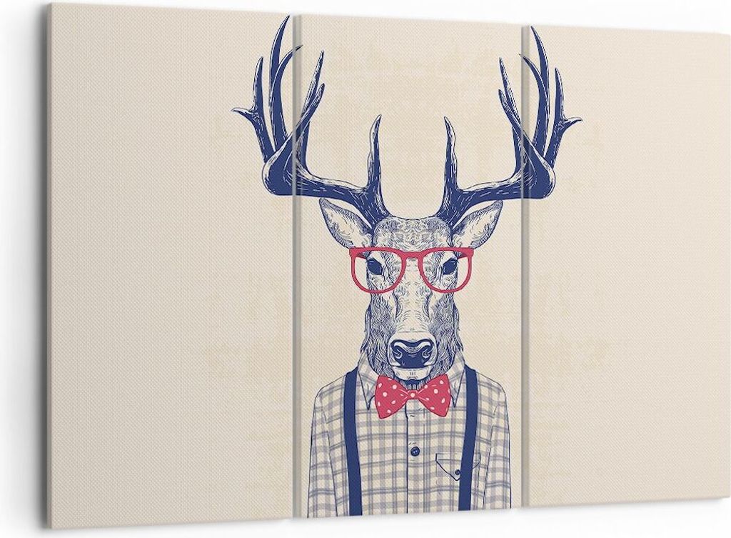 Bild auf Leinwand - Leinwandbild - Charakter Hirsch Illustration hipster - 105x70cm - Wand Bild - Wanddeko - Leinwanddruck - Bilder - Kunstdruck - ...