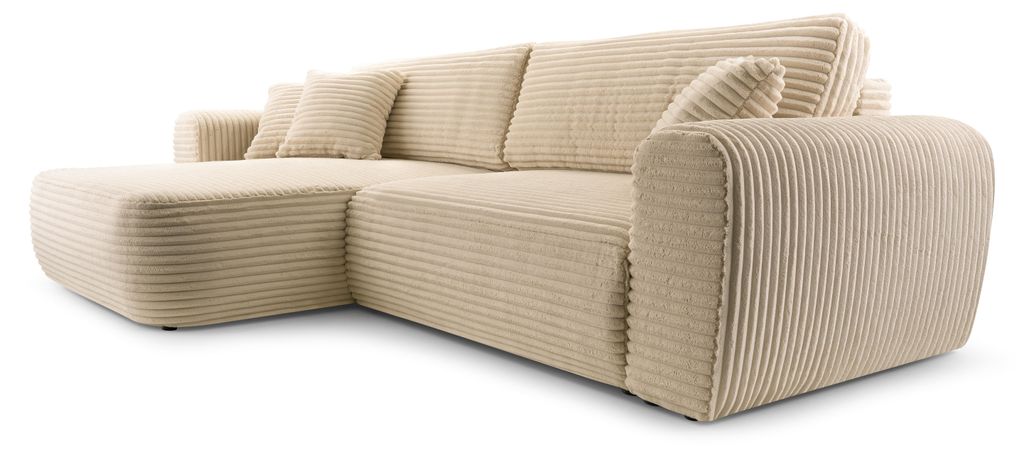 Masseno Ecksofa VIVA mit Schlaffunktion L-Form, Sofa mit Bettkasten, Wohnzimmersofa, Couch, Soffa, Bettsofa, Couchgarnitur- Beige, TILIA 08