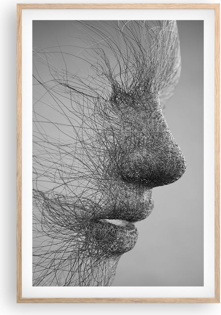 Gerahmtes Poster - Rahmen in heller Eiche - Gesicht Grafiken Fäden - 61x91,5 cm - Wand Bild - Wanddeko - Wandbilder - Wandposter - Bilderrahmen - ...